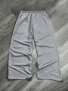 Manfinity Campus Court Men Loose Fit Slogan Graphic Drawstring Waist Sweatpants, For Rave - Light Grey - View 2