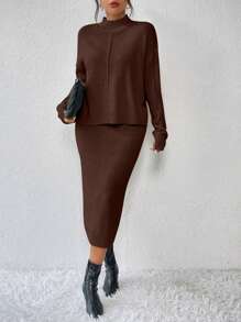 RosyDaze 2 件套：休闲针织毛衣和 A 字裙