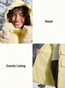 In My Nature Bright Yellow Padded Coat, Mid-Length, New 2024 Winter Collection, Korean Style, Loose Fit, Thick & Warm, Outerwear