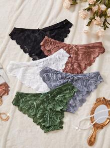 5pcs/Pack Lace Soft Comfy Panties Set - Multicolor - View 1
