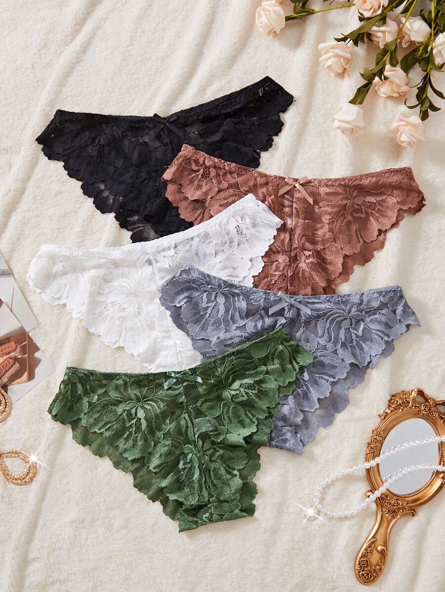 5pcs/Pack Lace Soft Comfy Panties Set - Multicolor - View 1