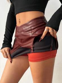 SHEIN PETITE Falda de mujer retro sexy con espalda descubierta, falda mini rojo retro desgastado premium, falda burdeos