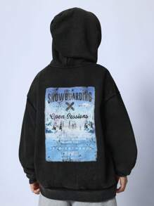 SUMWON Áo hoodie thể thao mùa đông cho trẻ em chơi ván trượt tuyết Áo chui đầu Áo nỉ in họa tiết phiêu lưu leo núi Quần áo ấm áp thường ngày cỡ lớn - Xám - Xem 1