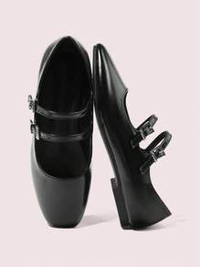 CUCCOO DOLLMOD Women's Black PU Mary Jane Flats, Fashion Casual For Commuting, Dating, Party, Shopping, School Spring Shoes Spring Break Easter For Christmas Spring Shoes - Black - View 2