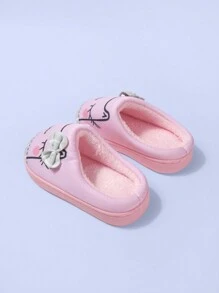 1 双女童卡通小猫图案平底拖鞋，时尚可爱简约舒适保暖室内家居鞋（图案随机） - 粉色 - 查看 3