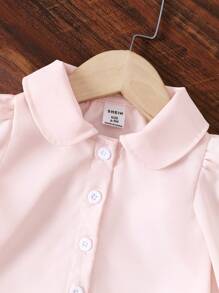 Baby Girl Casual Chic Ruffle Hem Design Puff Collar Blouse Top - Apricot - View 4