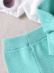 SHEIN Baby Girl Solid Color Ruffle Trim Cardigan And Knitted Pants 2pcs Outfit, Fashionable And Cute, Suitable For Autumn/Winter - Mint Green - View 5