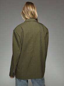MISSGUIDED Pinstripe Designer Blazer Triangle Pocket Business Professional Office Work Interview Career Fall Winter 2024 Structured Suit Jacket Sharp Clean Lines Double Breasted