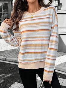 SHEIN LUNE Women 2024 Autumn/Winter New Arrivals Striped Knit Sweater