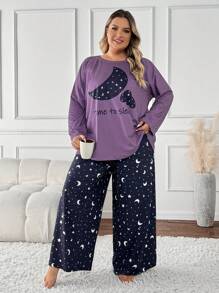 SHEIN CURVE+ Conjunto de talla grande con estampado de letras - Top y pantalones