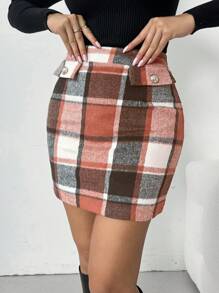 Chiquease Women's Plaid Mini Skirt, Elegant Commuting Style
