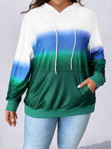 SHEIN LUNE Plus Size Gradient Long Sleeve Pocket Design Casual Sweatshirt Pullover Fall - Multicolor - View 4