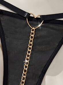 SHEIN 网状链条和水钻装饰性感女士丁字裤 - 黑色 - 查看 5