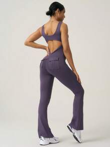 Easithlete Easithlete Women Simple Strap Fitted Casual Jumpsuit - Mocha Brown - View 1
