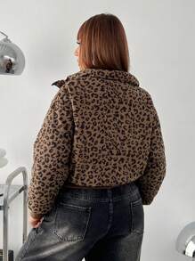 SHEIN EZwear 大码秋冬豹纹灯芯绒夹棉大衣 - 彩色 - 查看 2