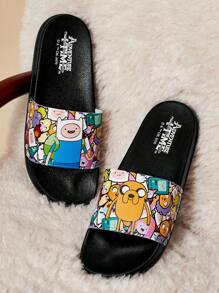ADVENTURE TIME X SHEIN Women's Cartoon Printed PVC Slippers, Lightweight For Indoor & Outdoor Wear, Gifts For Casual Beach Style