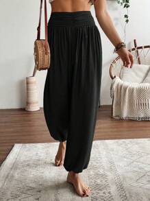 SHEIN LUNE Women Solid Color Casual Everyday Long Pants Fall Cloth For Women - Black - View 4