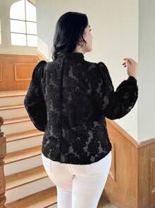 SHEIN Privé 大码女式中式领花卉印花高领衬衫，秋季新品