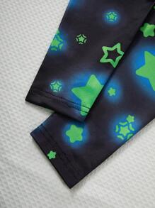 SHEIN 男童紧身 2 件套恐龙夜光图案印花长袖上衣和裤子睡衣 - 黑色 - 查看 7