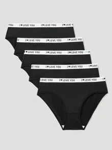 SHEIN 5 Stücke/Packung Teenager Mädchen Unterwäsche im minimalistischen Stil, komfortabel mit Buchstabendruck, elastisch und atmungsaktiv