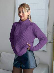 EURMUSE 女士纯色钻石图案高领套头衫