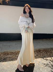 DAZY 女士缎面质感A字裙，秋季服装