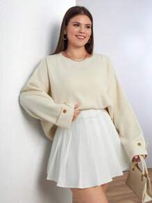 EURMUSE Double Sleeve Button Detailed Oversize Thick Winter Sweater Warm Touch - Aprikot - View 5