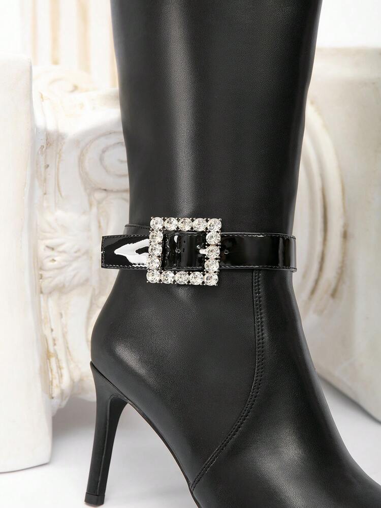 CUCCOO CHICEST Pointed Toe Stiletto Heeled Fashionable Classic Elegant Stable Comfortable Refined Sophisticated Versatile Buckle Detail Ladies Leather Boots And Over-The-Knee Boots, Suitable For Date Night Outfit