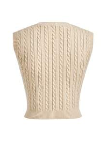 FRIENDS X SHEIN Women Casual Letter Embroidery Rib Knit Sweater Vest, Autumn/Winter - Apricot - View 2