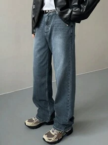 DAZY 男士休闲宽松直筒蓝色洗水牛仔裤，秋季