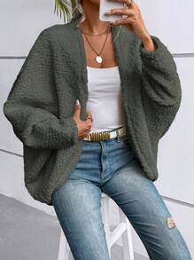 SHEIN LUNE 女士纯色长袖开衫，简约休闲夹克，适合日常穿着