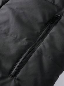 Manfinity Homme Men's Solid Color Hooded Coat, Warm Winter Outerwear, Going Out Black Bubble Coat, For Friends, Husband, Boyfriend Gifts - Black - View 8