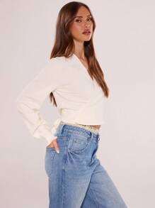 MUSERA Wrap Around Ribbed Knit Sweater Y2k Spring Casual Cute 90's Sun Winter Elegant Summer - Cream - View 4