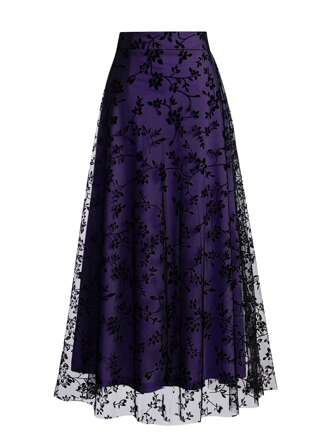 Falda elegante de línea A con malla estampada con flores para mujer EARO