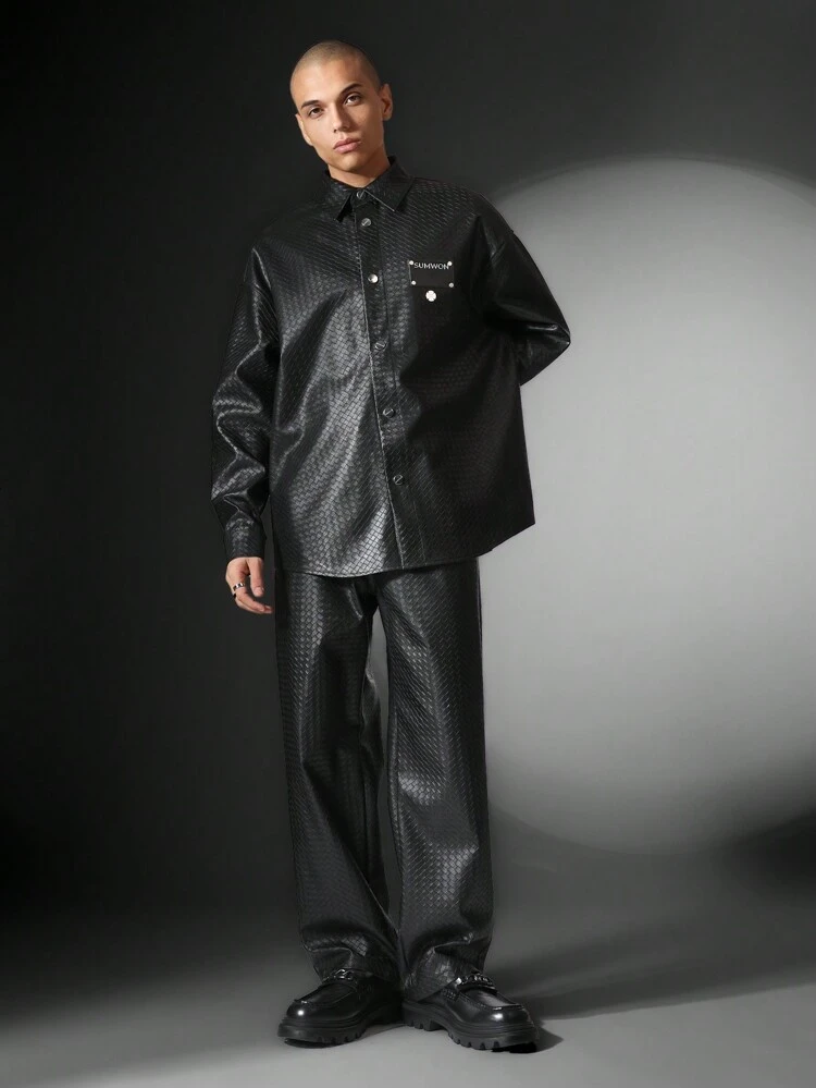 Oversized Passform gewebtes PU Langarmhemd