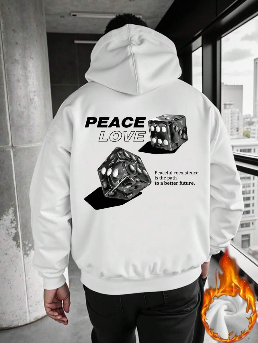 Manfinity Dauomo Men Loose Fit Hooded Sweatshirt, Thick Casual Street Style Graphic Printed Top, Autumn/Winter