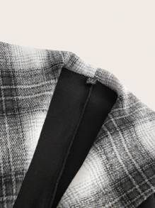 SHEIN Lady Cappotto donna per autunno/inverno, con design a quadri, in patchwork di lana, con ampio colletto, con cintura, cappotto da donna colore nero per la stagione autunnale e invernale - nero - Visualizzare 5