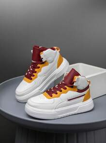 1 Paar Kinder/Jugendliche High-Top Sportschuhe, Knöchel-Stütz-Design, Schnürung, farblich abgesetzte Freizeitschuhe, geeignet für alle Jahreszeiten