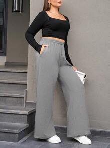 RueChic Cottnline Pocket Drawstring Sweatpants - Light Grey - View 6