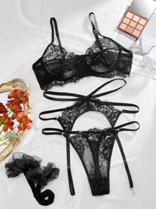Snug Zone 女士黑色蕾丝性感内衣套装 - 黑色 - 查看 7