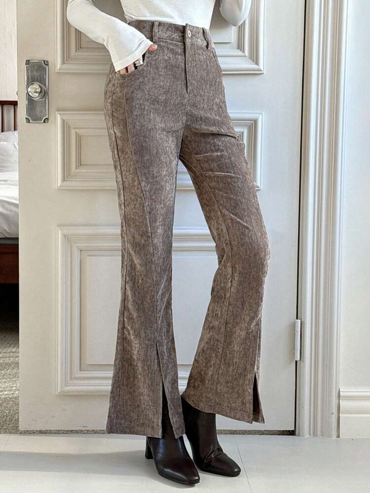 Women Casual Vintage Flared Split Hem Pants, Autumn/Winter Women Dress Pants