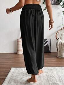 SHEIN LUNE Women Solid Color Casual Everyday Long Pants Fall Cloth For Women - Black - View 2