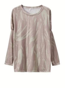 欧美风女式休闲花卉印花长袖运动套装秋冬 - 卡其色 - 查看 3