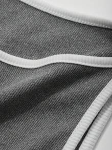 DAZY 女士条纹短款船领背心，春夏 - 灰色 - 查看 3