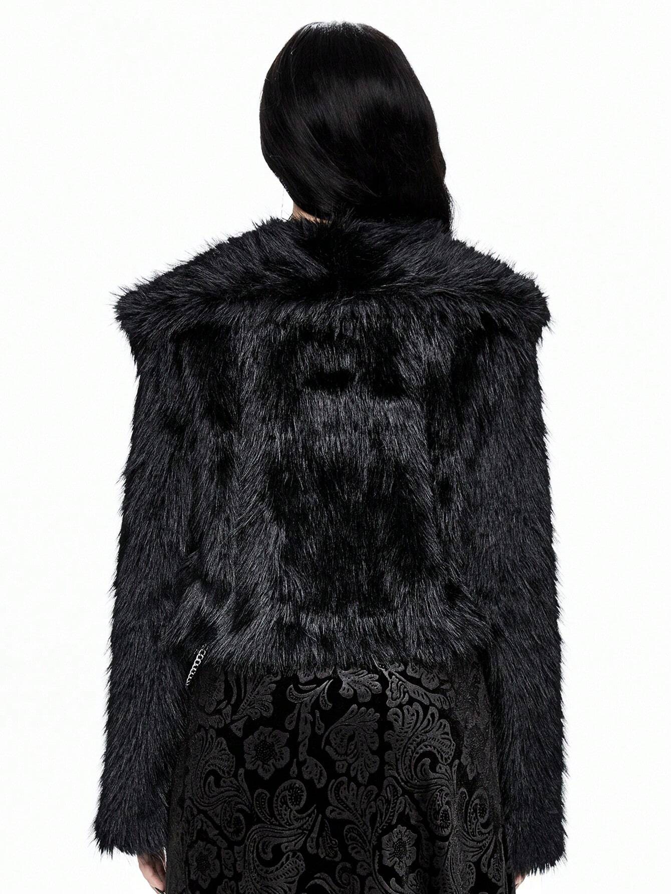 Our Goth Y2K Party Teddy Crop Jacket With Fluffy Collar For Women