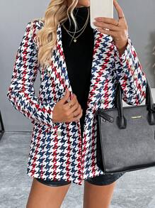 SHEIN Clasi Women's Casual Houndstooth Printed Jacket, Autumn