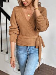 SHEIN LUNE Suéter holgado de punto de manga raglán y hombros descubiertos de unicolor, para otoño/invierno