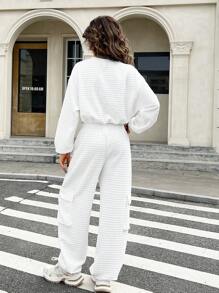 SHEIN Bộ đồ 2 món thường ngày có họa tiết màu trắng tinh khiết cho bé gái tuổi teen và quần nỉ, phong cách đường phố, trang phục nữ sinh - trắng - Xem 2