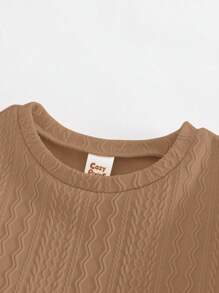 Cozy Pixies Đầm bé gái cổ tròn tay bồng vai nhỏ họa tiết sóng thắt eo - Màu Khaki - Xem 6