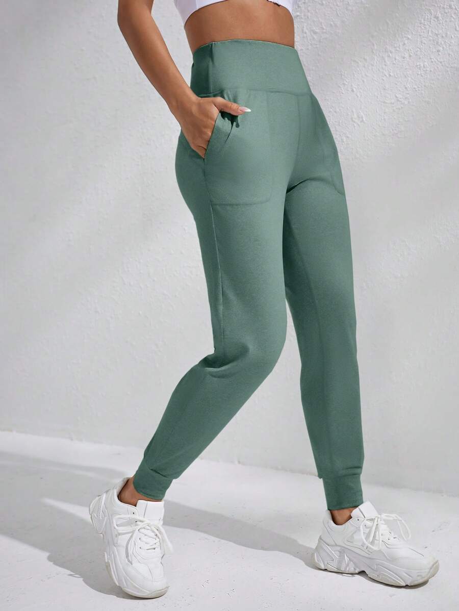 SHEIN Daily&Casual Pantaloni casual jogger in colore unito con vita alta e laccio